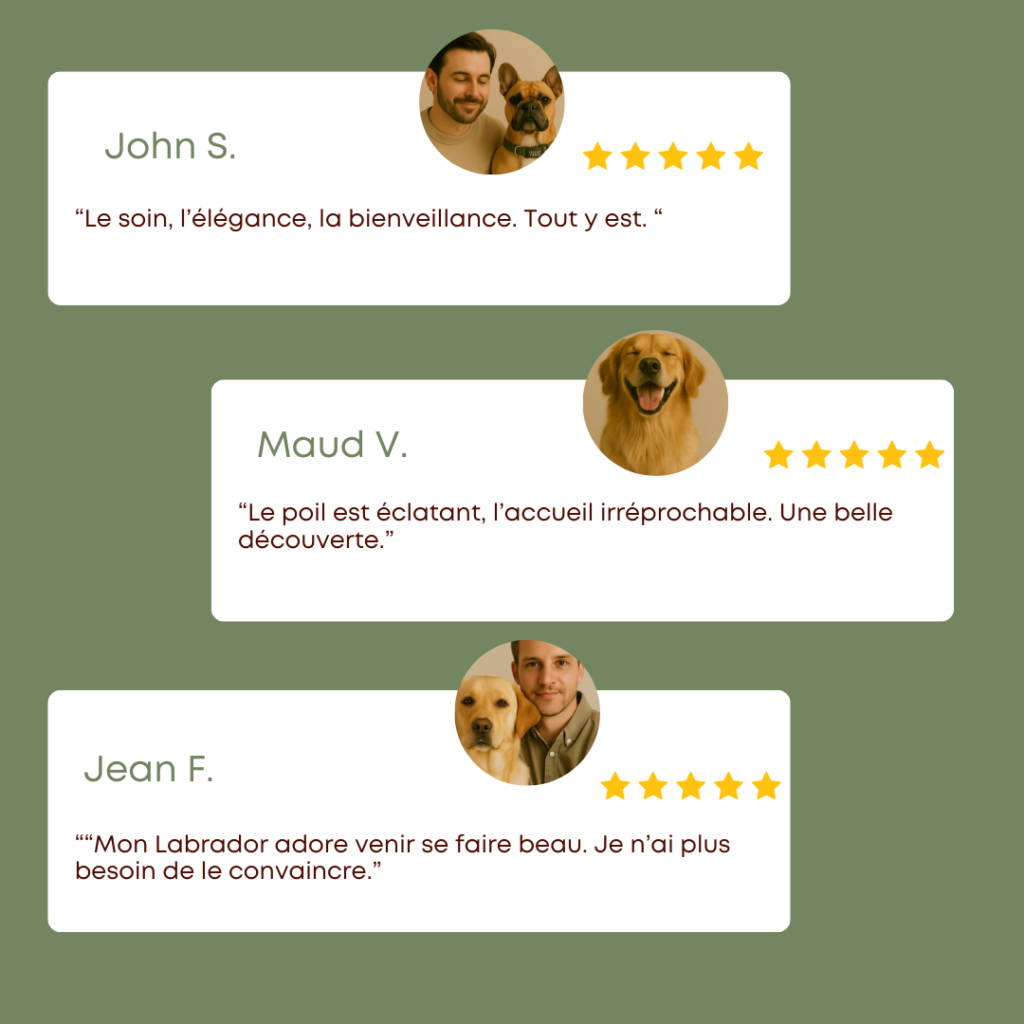 L'ECLAT CANIN Témoignages clients L’Éclat Canin – expérience de toilettage haut de gamme